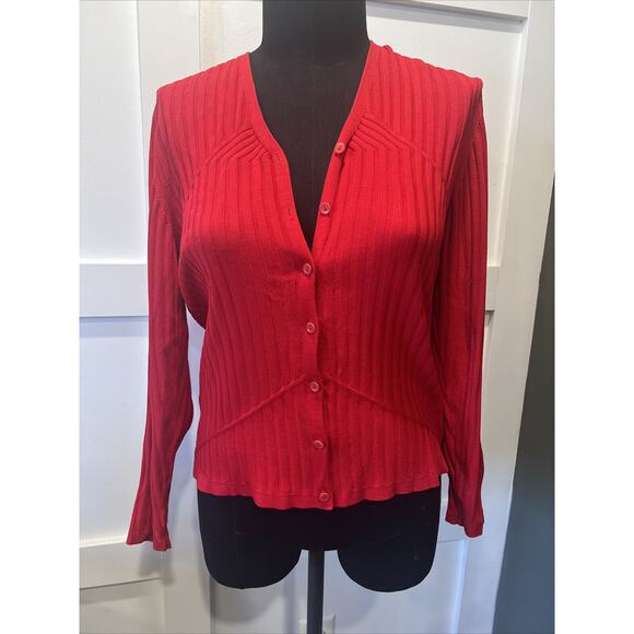 Carlisle Light Weight Ribbed Cardigan Red Large, Fits Like Medium - Picture 1 of 4